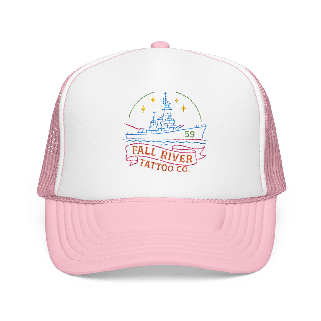 Embroidered Foam Trucker Hat - Fall River Tattoo Co., Adjustable Outdoor Cap, Unique Gift for Him, Trendy Streetwear Headwear