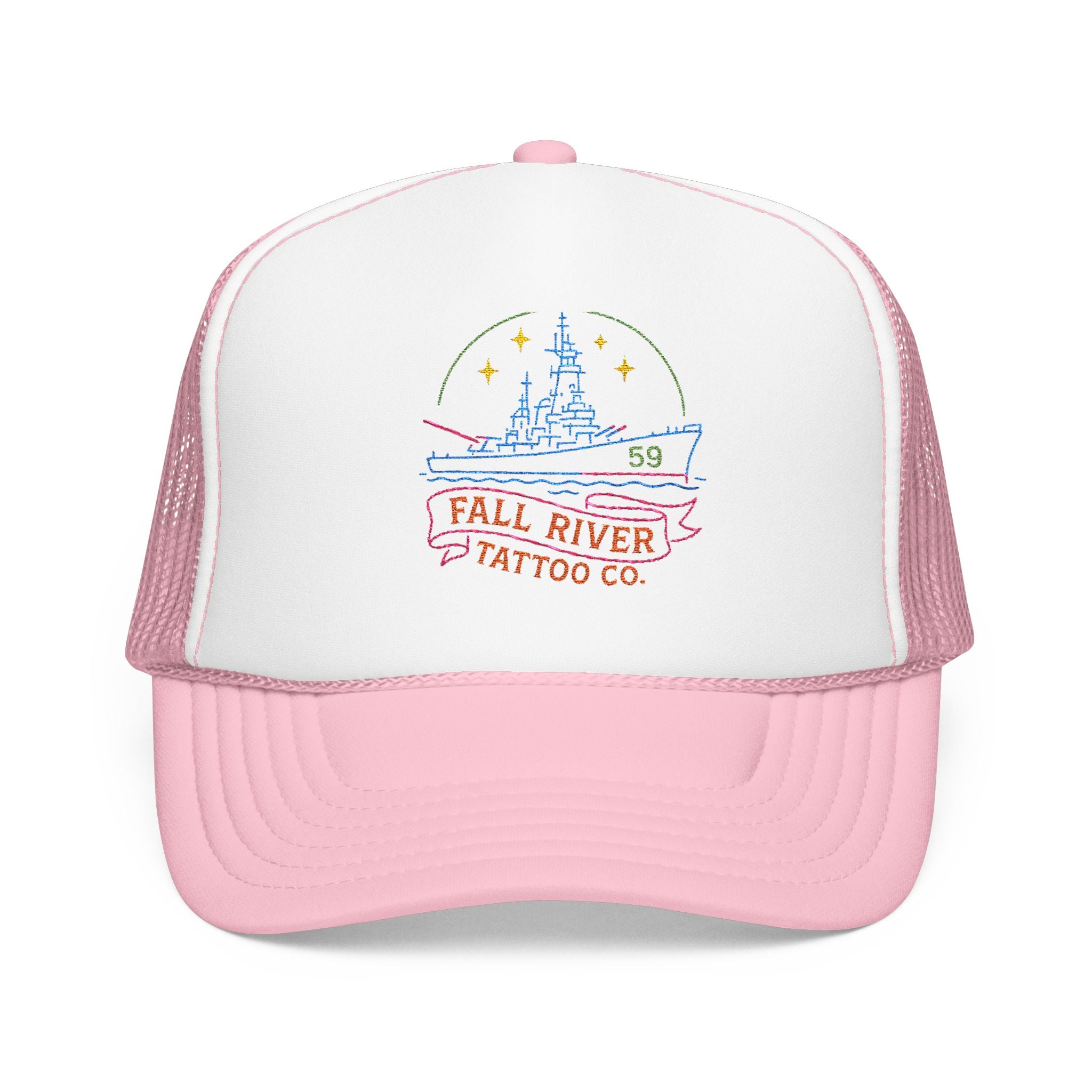 Embroidered Foam Trucker Hat - Fall River Tattoo Co., Adjustable Outdoor Cap, Unique Gift for Him, Trendy Streetwear Headwear