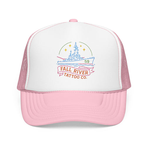 Embroidered Foam Trucker Hat - Fall River Tattoo Co., Adjustable Outdoor Cap, Unique Gift for Him, Trendy Streetwear Headwear
