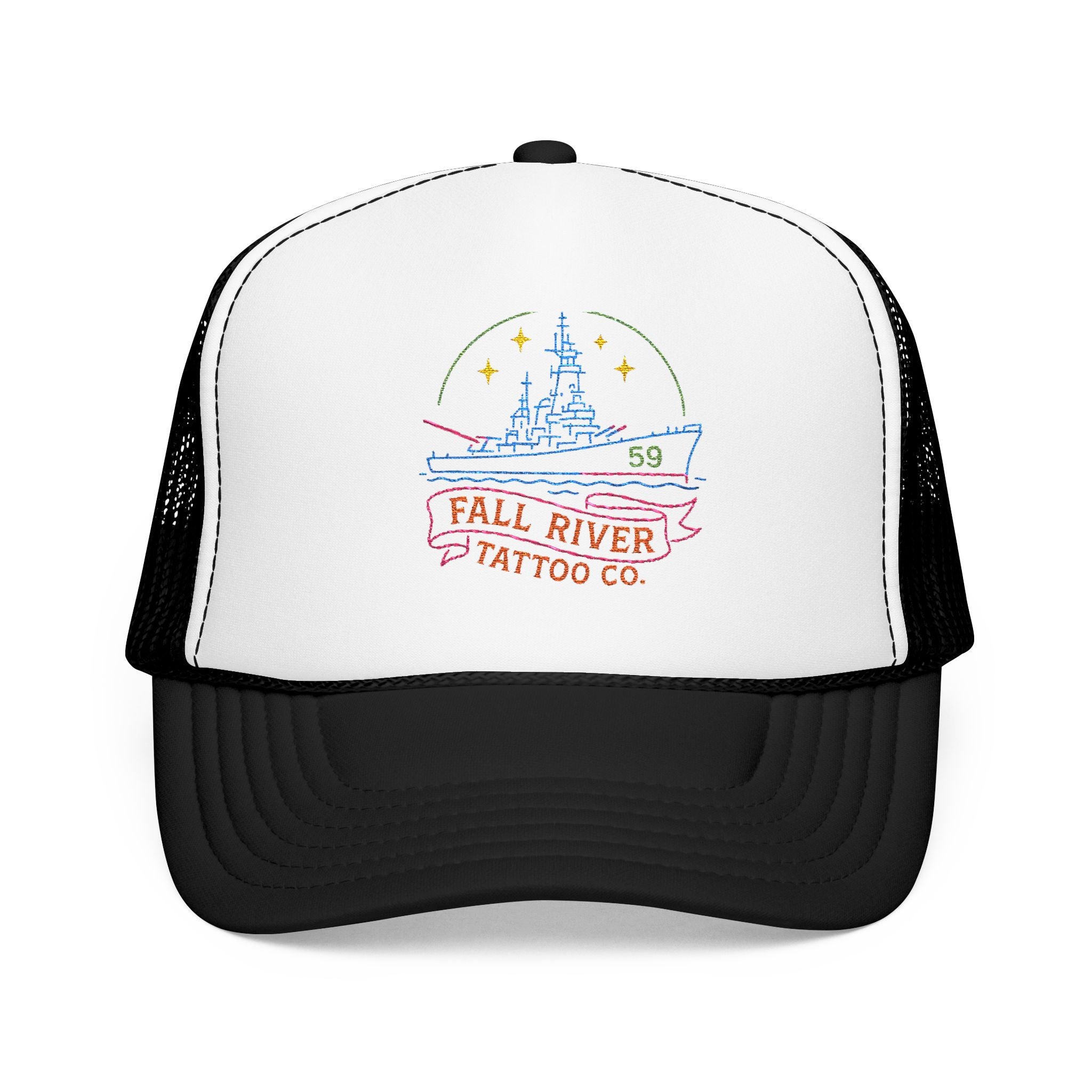 Embroidered Foam Trucker Hat - Fall River Tattoo Co., Adjustable Outdoor Cap, Unique Gift for Him, Trendy Streetwear Headwear