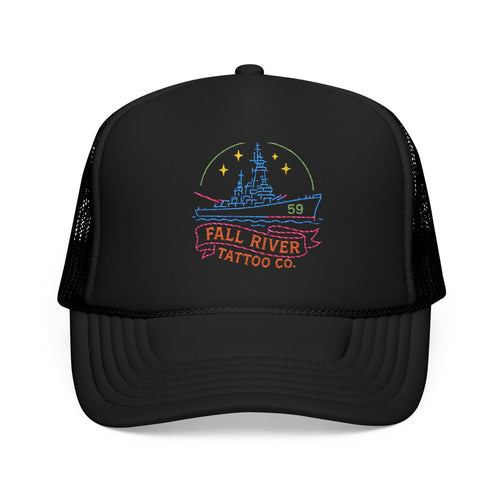 Embroidered Foam Trucker Hat - Fall River Tattoo Co., Adjustable Outdoor Cap, Unique Gift for Him, Trendy Streetwear Headwear