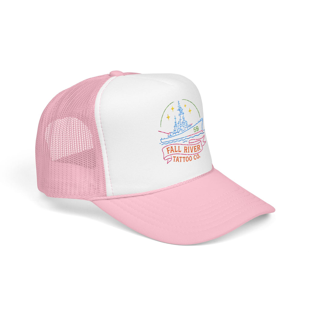 Embroidered Foam Trucker Hat - Fall River Tattoo Co., Adjustable Outdoor Cap, Unique Gift for Him, Trendy Streetwear Headwear