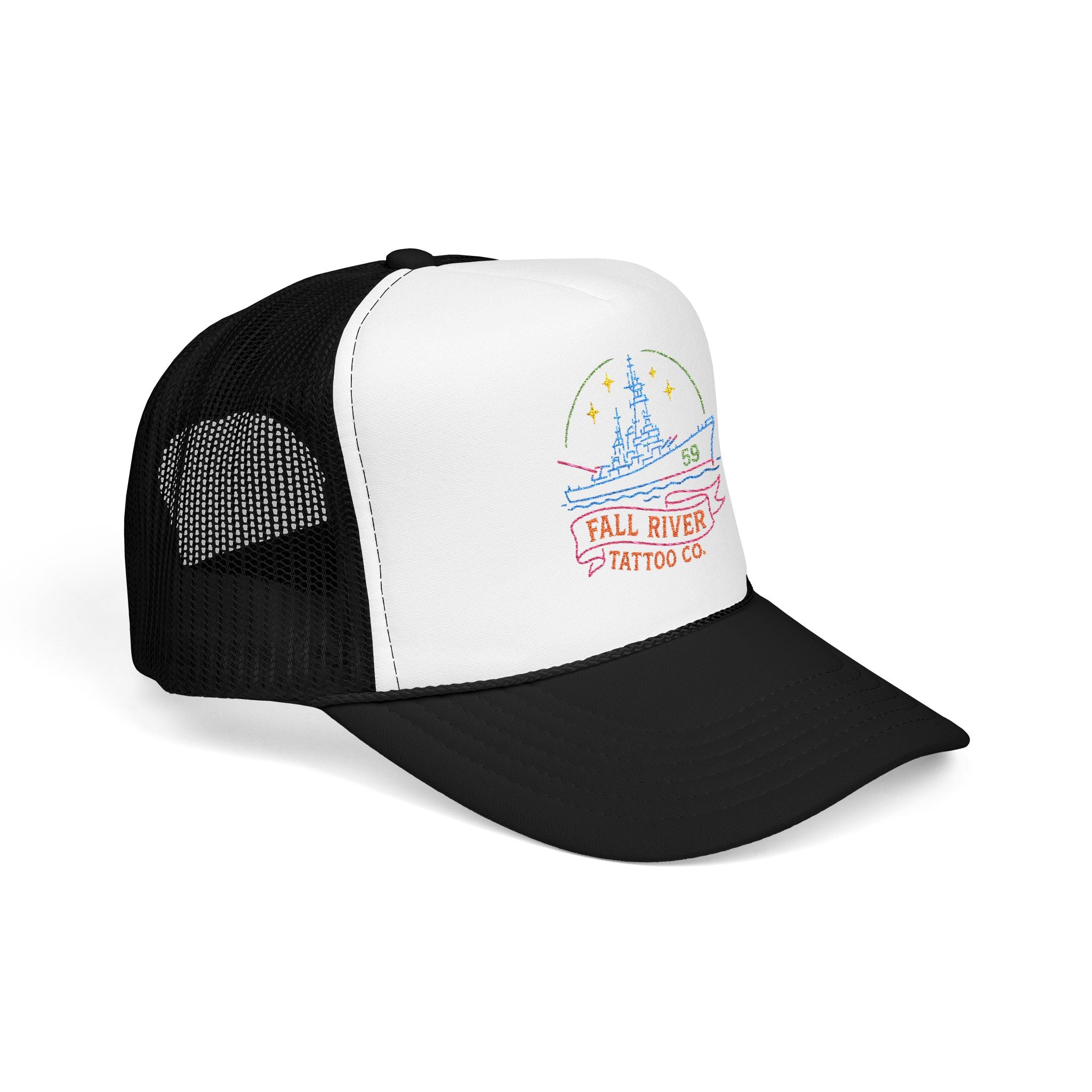 Embroidered Foam Trucker Hat - Fall River Tattoo Co., Adjustable Outdoor Cap, Unique Gift for Him, Trendy Streetwear Headwear