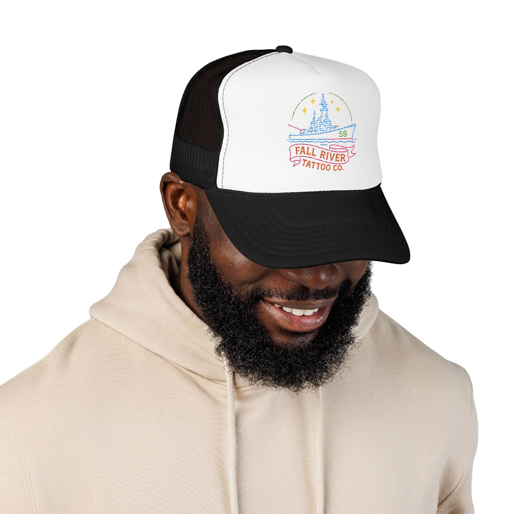 Embroidered Foam Trucker Hat - Fall River Tattoo Co., Adjustable Outdoor Cap, Unique Gift for Him, Trendy Streetwear Headwear