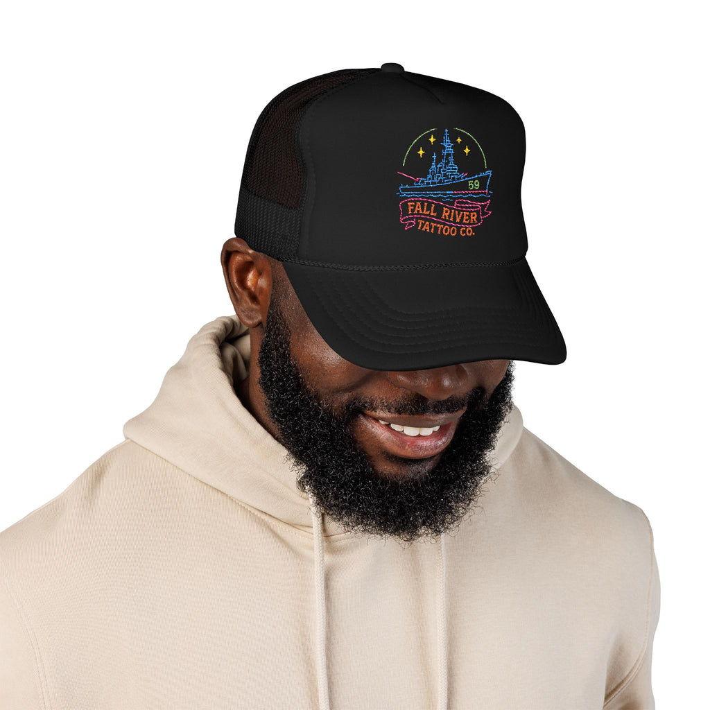 Embroidered Foam Trucker Hat - Fall River Tattoo Co., Adjustable Outdoor Cap, Unique Gift for Him, Trendy Streetwear Headwear